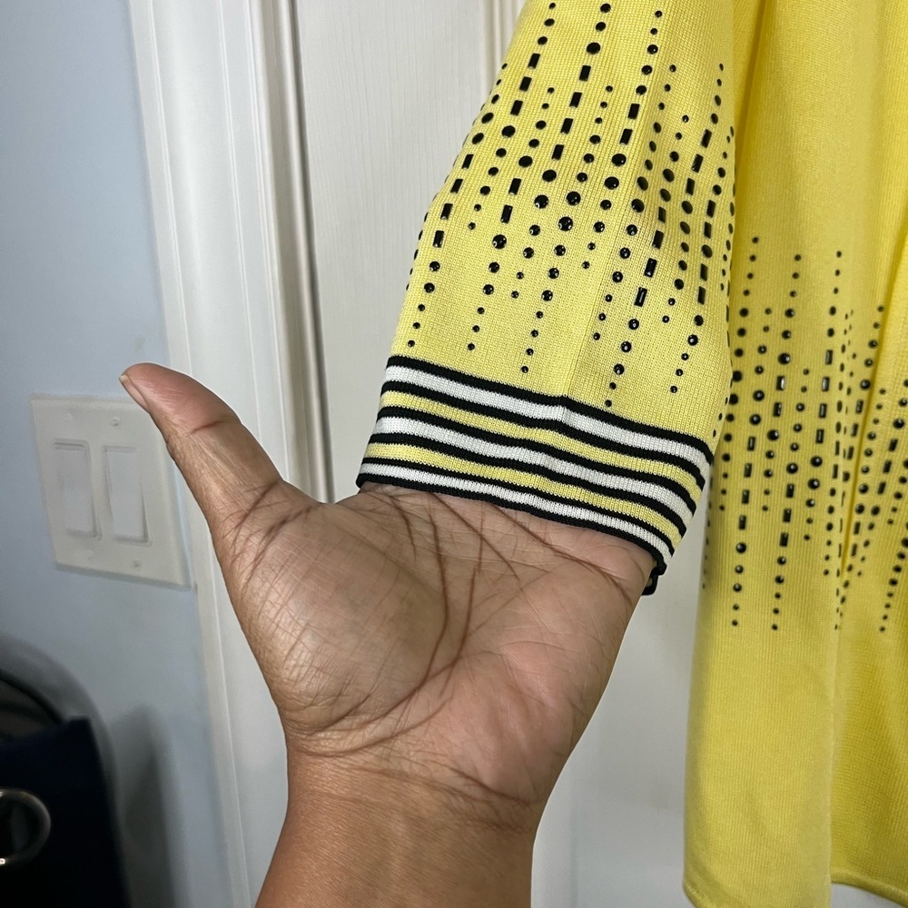 Ming Wang knitwear cardigan - yellow/black/white with dotted pattern - Sz Small - Picture 3 of 6